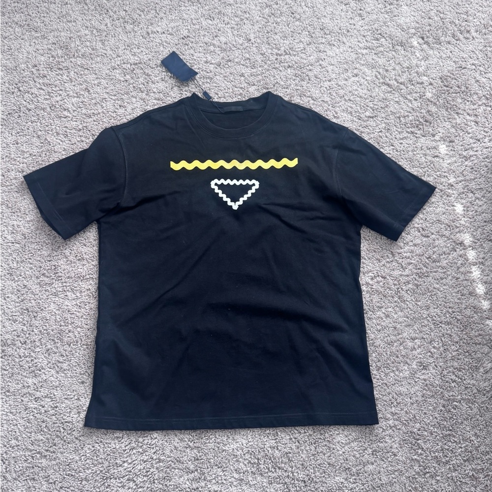 Black Graphic Men's T-Shirt with Yellow Accent